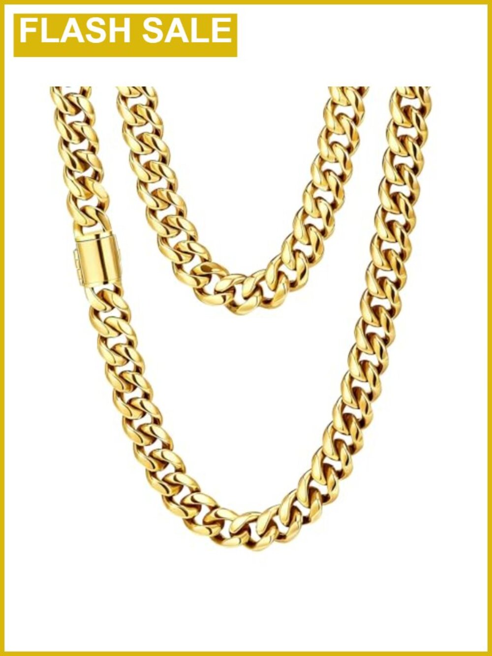 Men's Cuban Link Chain Necklace 18K Gold Plated over Stainless Steel 22"
